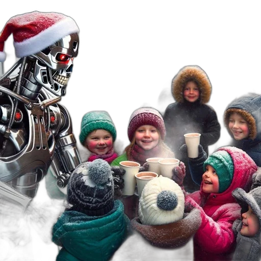 robot, 3d render, photorealistic, wintry transparent PNG cut-out