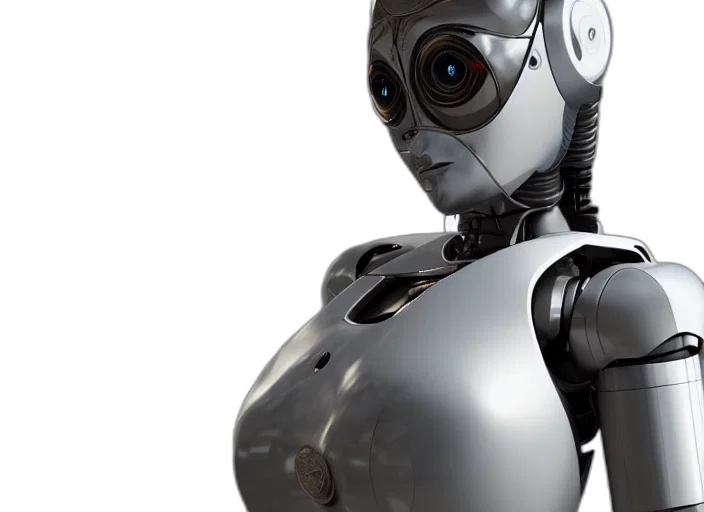 robot, 3d render, female, cinematic transparent PNG cut-out