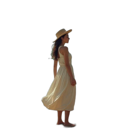 dress, hat, staff, hair transparent PNG cut-out