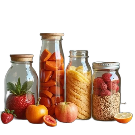 food, bunch, jars, filled transparent PNG cut-out