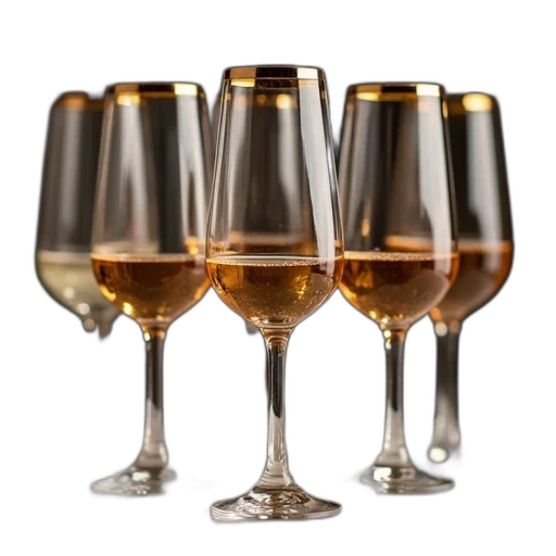 3d render, six, glasses, gold transparent PNG cut-out