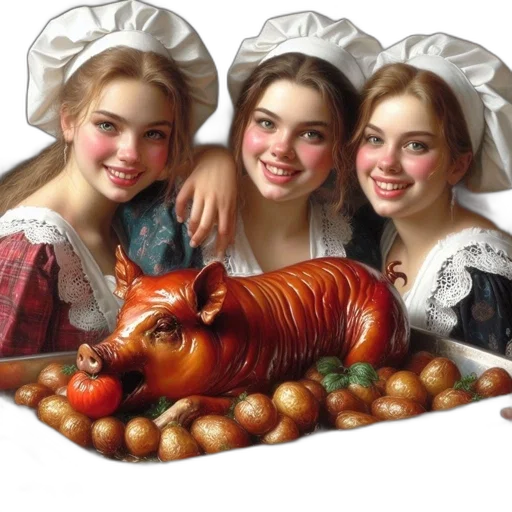 food, animal, oil painting, photorealistic transparent PNG cut-out