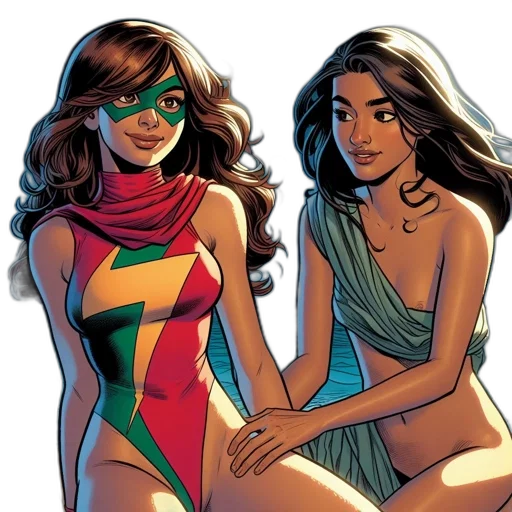 comic book art, concept art, two, female transparent PNG cut-out