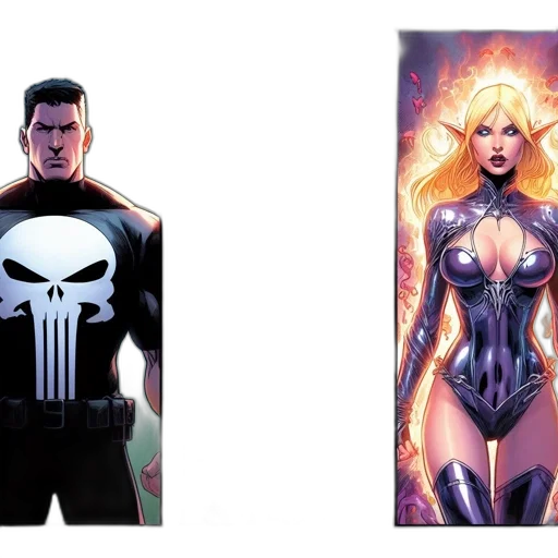 comic book art, concept art, dark, three transparent PNG cut-out