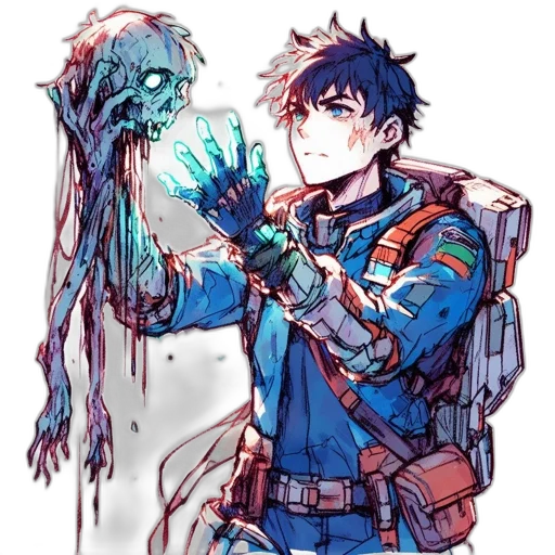weapon, creature, jacket, staff transparent PNG cut-out