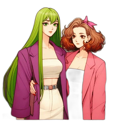 jacket, staff, dress, hair transparent PNG cut-out