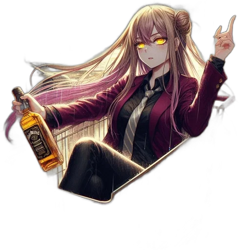 jacket, staff, hair, bottle transparent PNG cut-out
