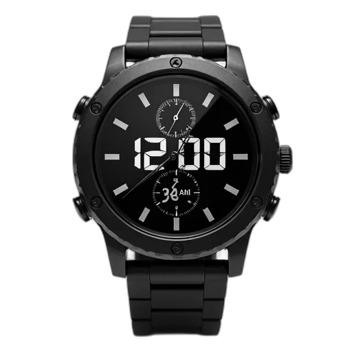 3d render, black, wristwatch, strap transparent PNG cut-out