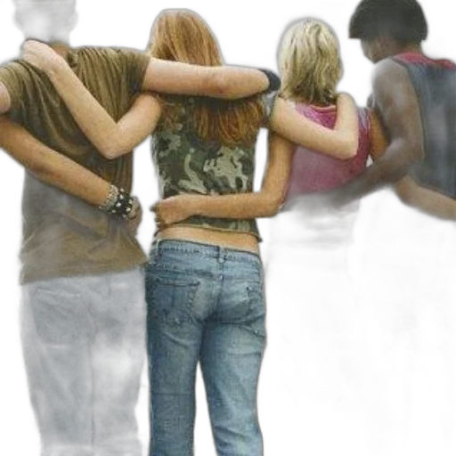 four, friends, stand, line transparent PNG cut-out