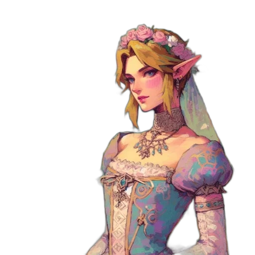 dress, crown, jewelry, staff transparent PNG cut-out