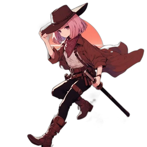 weapon, staff, hat, jacket transparent PNG cut-out
