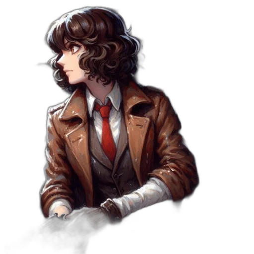 jacket, staff, face, hair transparent PNG cut-out