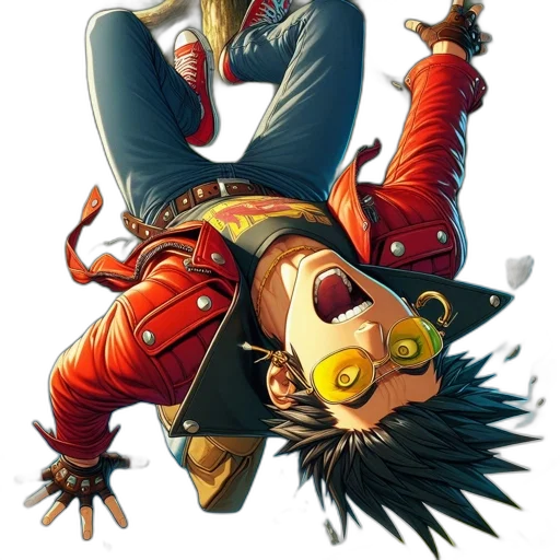 jacket, face, staff, weapon transparent PNG cut-out