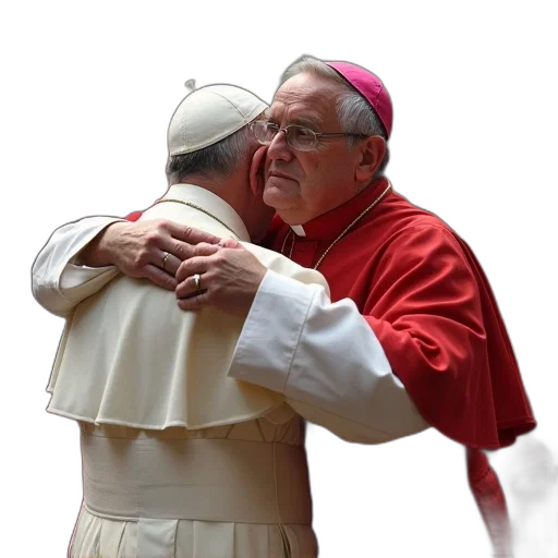 cardinals, priests, embrace, during transparent PNG cut-out