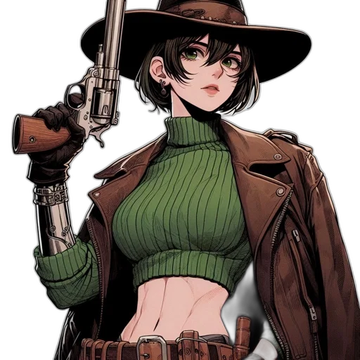 weapon, staff, jacket, hat transparent PNG cut-out