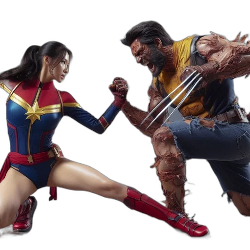 concept art, comic book art, two, superhero transparent PNG cut-out
