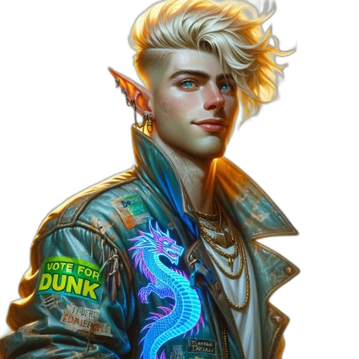 jacket, dragon, staff, fantasy art transparent PNG cut-out