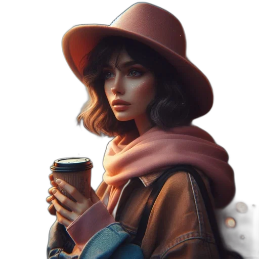 hat, jacket, face, staff transparent PNG cut-out
