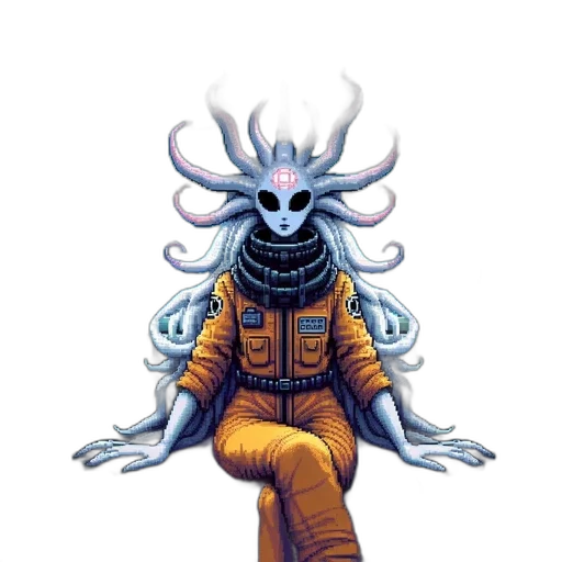 creature, jacket, mask, staff transparent PNG cut-out