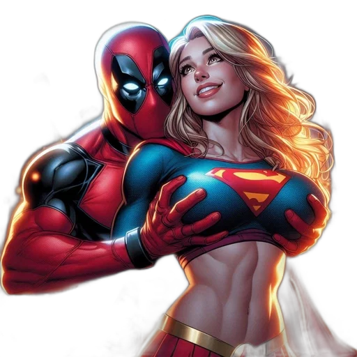 comic book art, concept art, deadpool, supergirl transparent PNG cut-out
