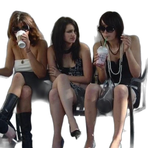 city street, neon lights, three, women transparent PNG cut-out