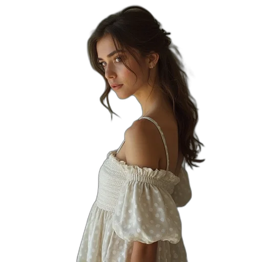 dress, jewelry, staff, photorealistic transparent PNG cut-out