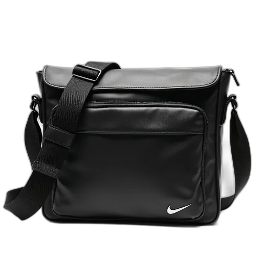 black, leather, messenger, bag transparent PNG cut-out