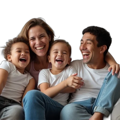 young, family, four, sitting transparent PNG cut-out