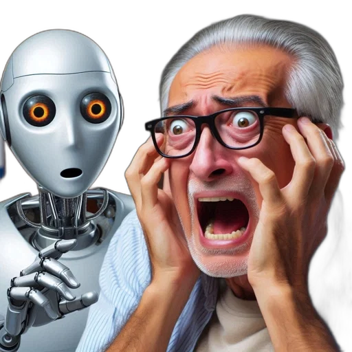 robot, elderly, man, shown transparent PNG cut-out