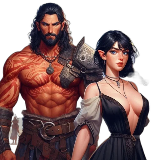 fantasy art, concept art, comic book art, two transparent PNG cut-out