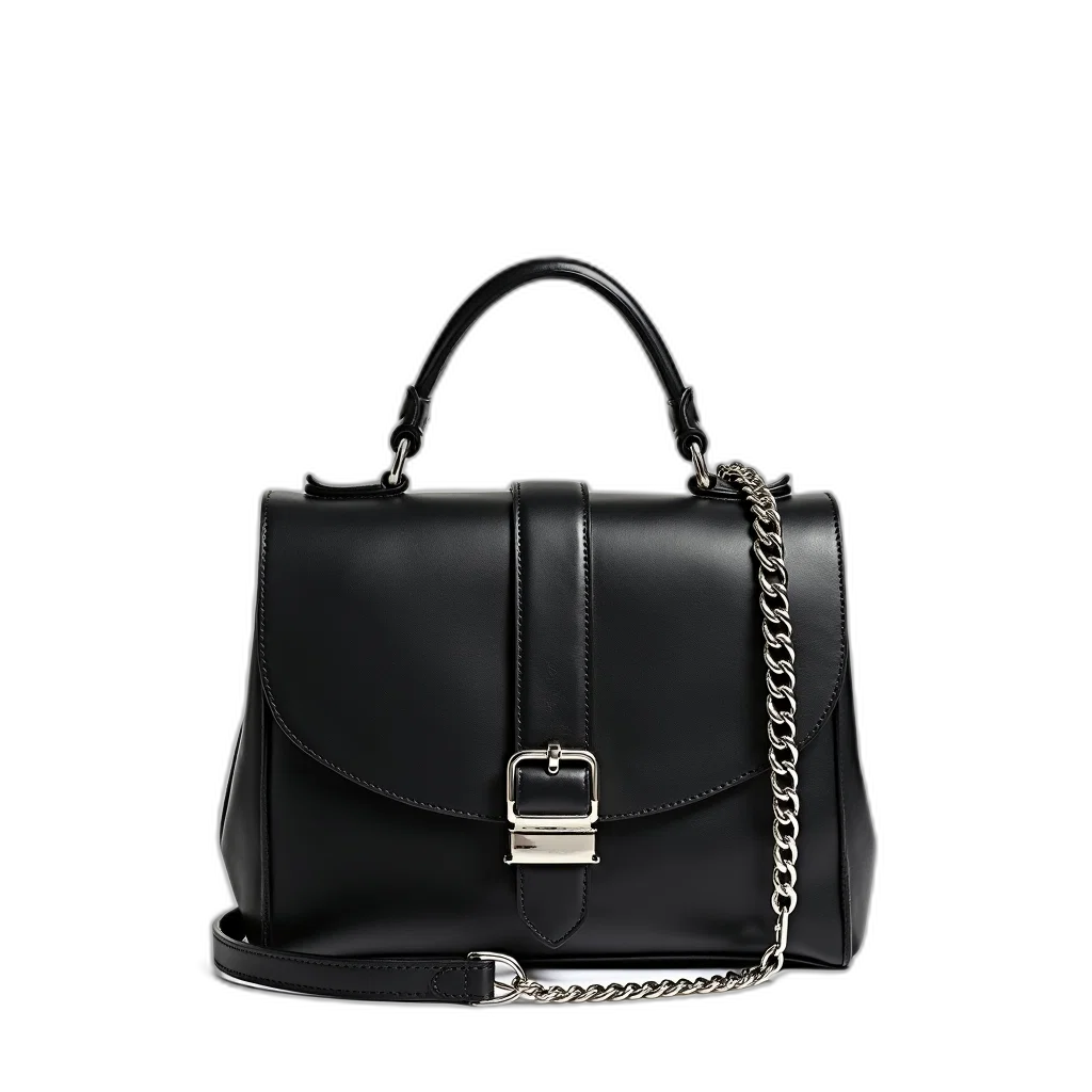 monochrome, black, leather, handbag transparent PNG cut-out
