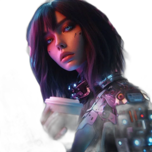 robot, face, jacket, cyberpunk transparent PNG cut-out