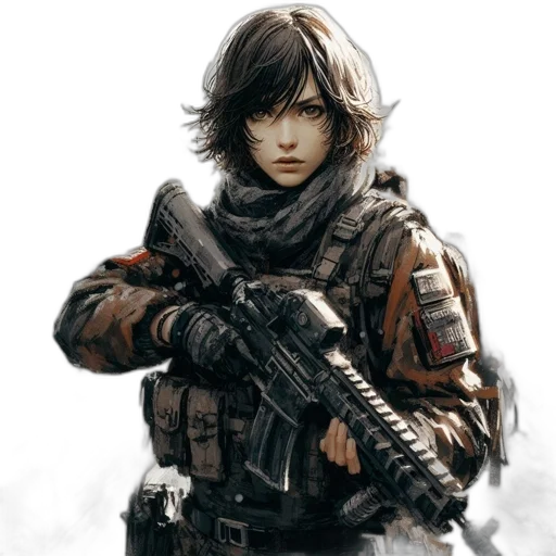 weapon, face, jacket, concept art transparent PNG cut-out