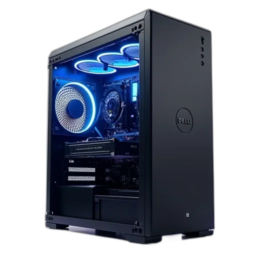 3d render, dell, computer, shown transparent PNG cut-out