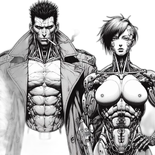 cyberpunk, comic book art, concept art, fantasy art transparent PNG cut-out