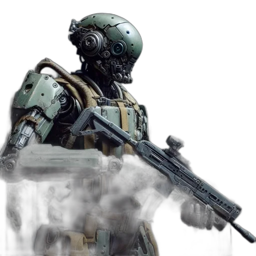 robot, weapon, concept art, 3d render transparent PNG cut-out