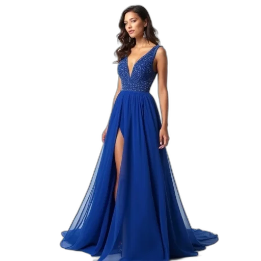 dress, blue, woman, wearing transparent PNG cut-out