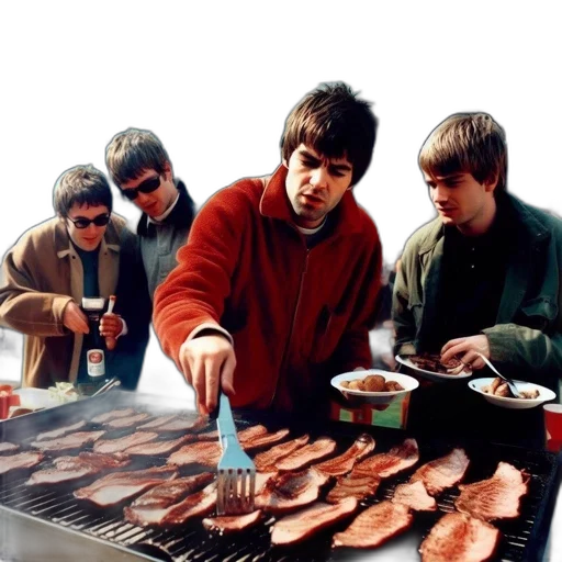 food, fire, four, men transparent PNG cut-out