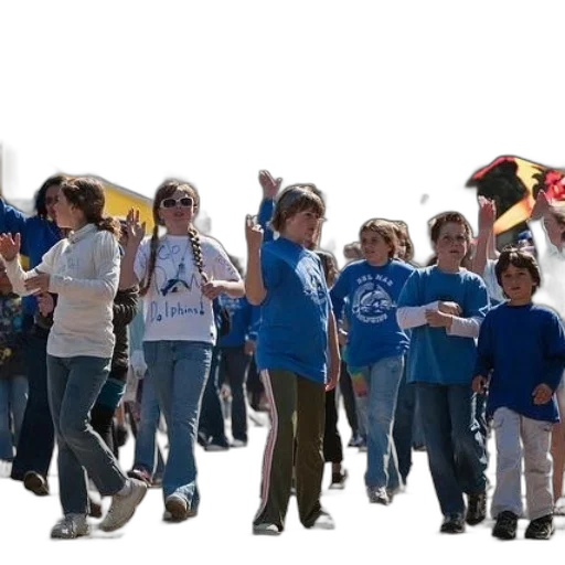 staff, group, kids, blue transparent PNG cut-out