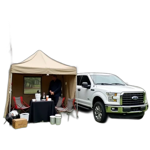 white, truck, parked, grassy transparent PNG cut-out