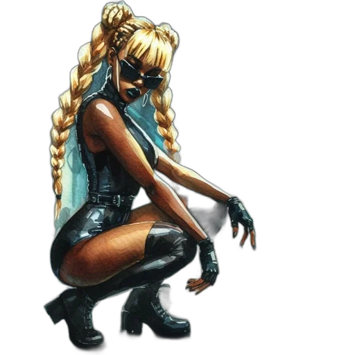 hair, concept art, cyberpunk, comic book art transparent PNG cut-out