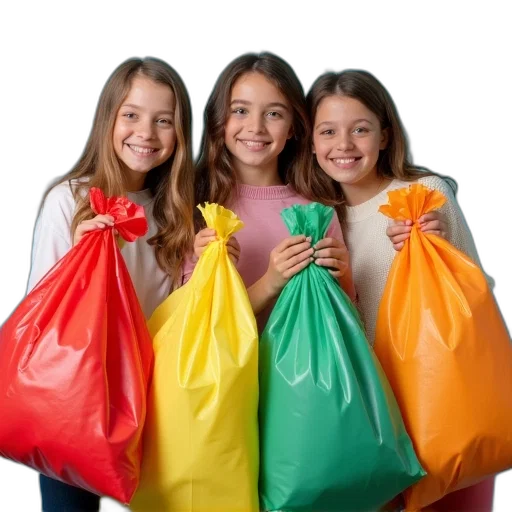 three, girls, holding, colorful transparent PNG cut-out