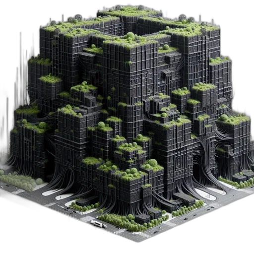 building, 3d render, concept art, cyberpunk transparent PNG cut-out