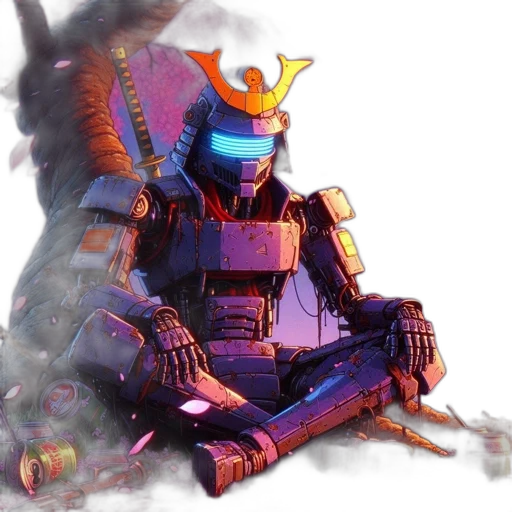 robot, weapon, concept art, vaporwave transparent PNG cut-out