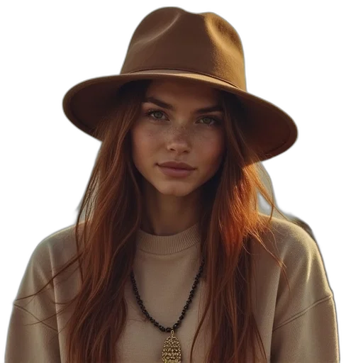 hat, jacket, jewelry, face transparent PNG cut-out