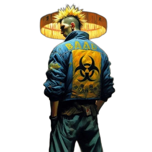 jacket, robot, cyberpunk, comic book art transparent PNG cut-out
