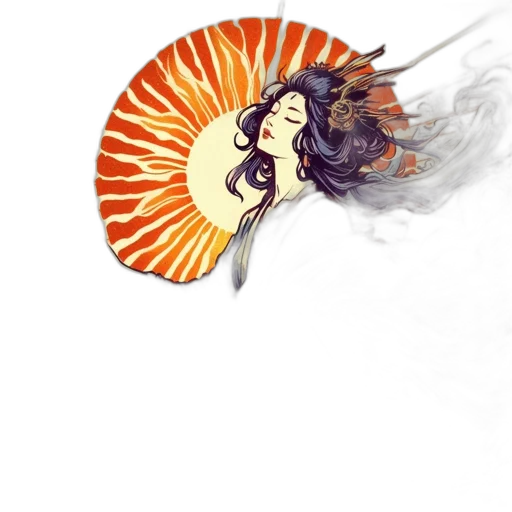 umbrella, dragon, flower, staff transparent PNG cut-out
