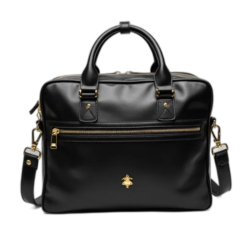 black, leather, briefcase, gold transparent PNG cut-out