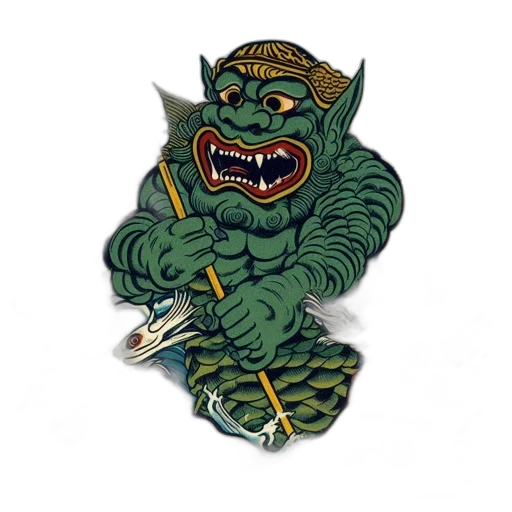 staff, woodblock, print, ferocious transparent PNG cut-out
