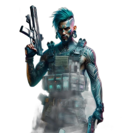 weapon, cyberpunk, concept art, pixel art transparent PNG cut-out